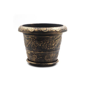 FLOWER POT ROUND PLASTIC PAINTED GOLDEN WITH PLATE D24.5XH19.5CM(9.6"X7.7") - 4897047268373