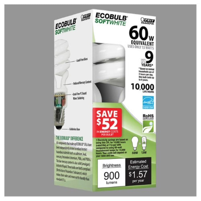 60W E/S BULB SOFT WHITE ECOBULB FEIT (KLC) - 017801875119