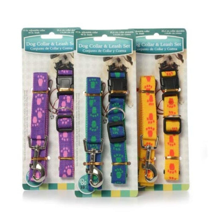 DOG COLLAR AND LEACH PAW PRINT/ BARS #3039/ WB8385 - 073297711164