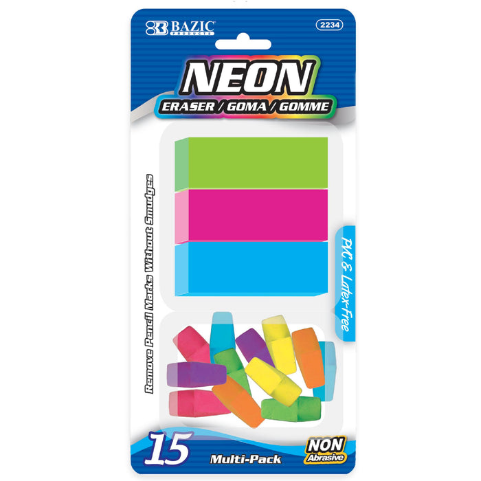 NEON ERASERS (15 PK) - 764608022344