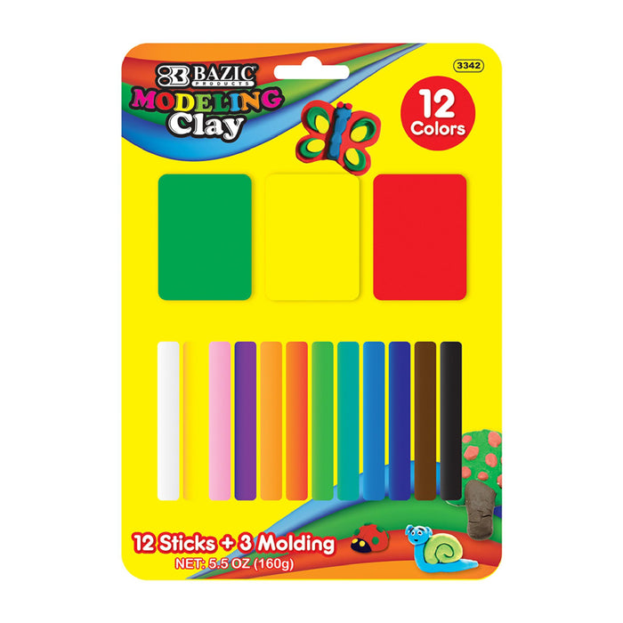 MODELING CLAY 12 COLOR 160G + 3 STICKS BAZIC 3342 - 764608033425